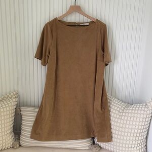 Camel Tan Faux Suede  T-shirt Mini Dress Size XL
